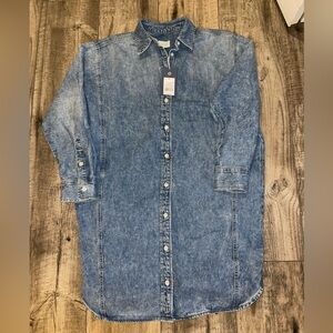 Universal Thread Long Sleeve Dress Acid Wash Indigo Denim NWT XS WITH POCKETS